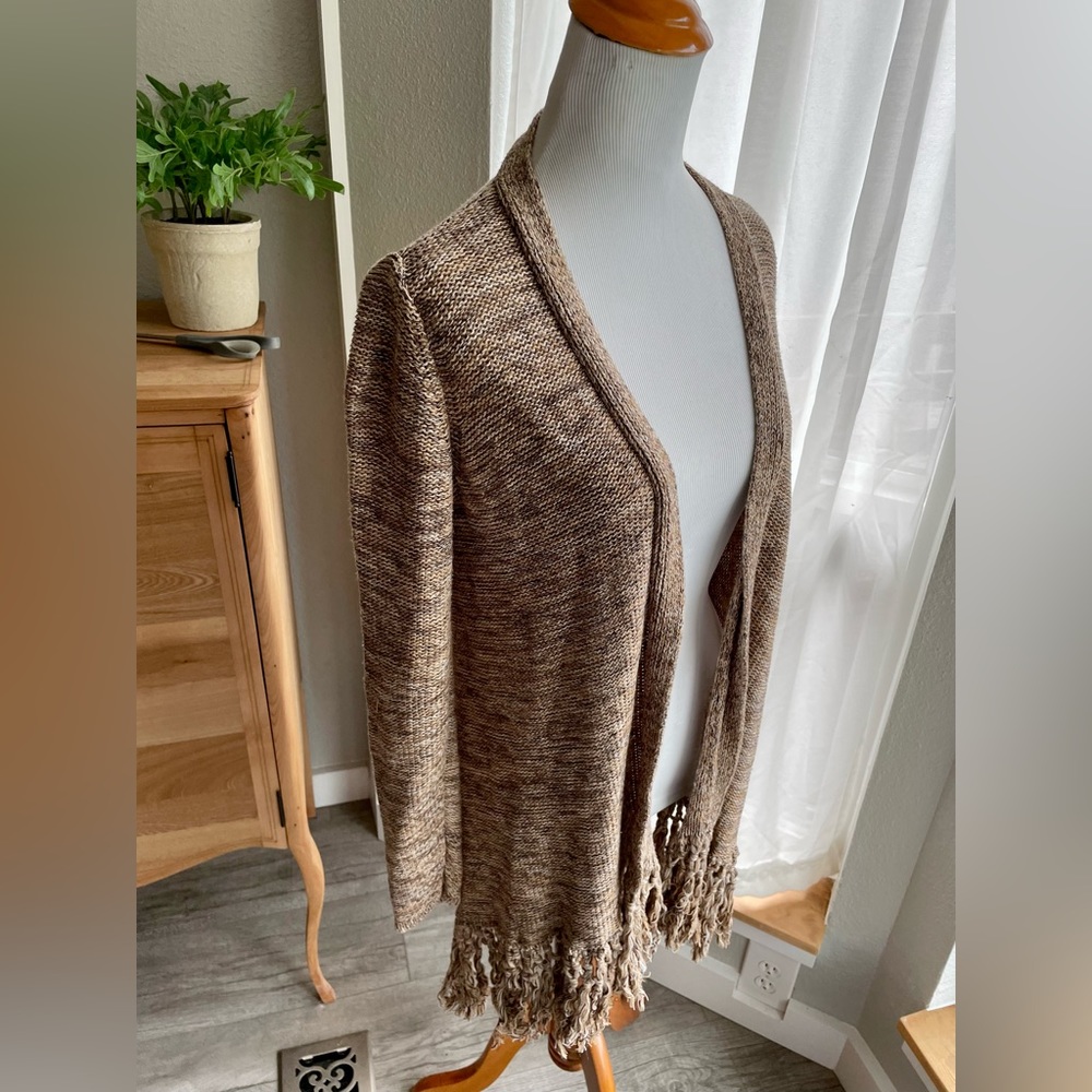INC International Concepts Earth Tone Open Cardigan with Fringe- Size Small